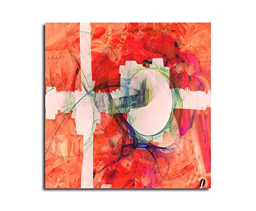 Fremder Moment - Abstrakt377_60x60cm Bild auf Leinwand Abstraktes Wandbild knallig rot quadratisches Format Kunstdruck auf Keilrahmen