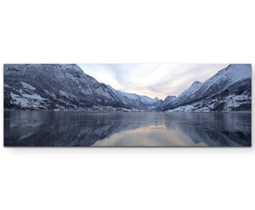 Paul Sinus Art Fjord in Norwegen - Panoramabild auf Leinwand in 150x50cm