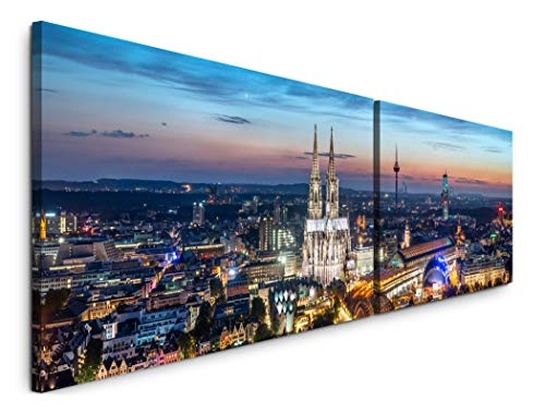 Paul Sinus Art Köln Skyline 180x50cm - 2 Wandbilder je 50x90cm - Kunstdrucke - Wandbild - Leinwandbilder fertig auf Rahmen