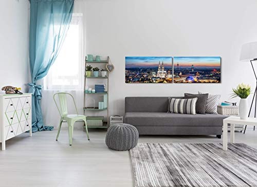 Paul Sinus Art Köln Skyline 180x50cm - 2 Wandbilder je 50x90cm - Kunstdrucke - Wandbild - Leinwandbilder fertig auf Rahmen