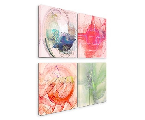 4 Stk. Wandbilder je 30x30cm auf Leinwand und Holzrahmen - Abstrakt Kunst Trendfarben Pastell Rose Quartz
