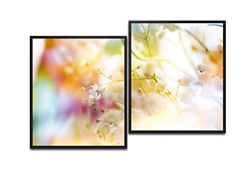Paul Sinus Art zarte Blüten in Pastell 130 x 90 cm (2 Bilder ca. 75x65cm) Leinwandbilder fertig im Schattenfugenrahmen SCHWARZ Kunstdruck XXL modern