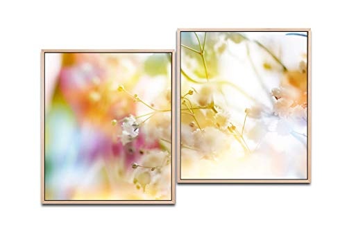 Paul Sinus Art zarte Blüten in Pastell 130 x 90 cm (2 Bilder ca. 75x65cm) Leinwandbilder fertig im Schattenfugenrahmen Natur Kunstdruck XXL modern