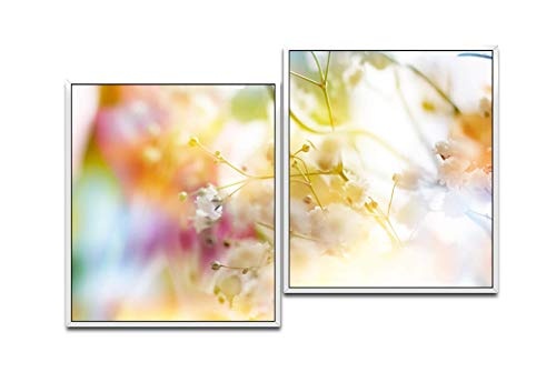Paul Sinus Art zarte Blüten in Pastell 130 x 90 cm (2 Bilder ca. 75x65cm) Leinwandbilder fertig im Schattenfugenrahmen Weiss Kunstdruck XXL modern