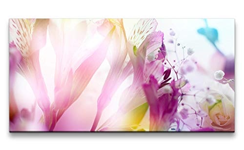 Paul Sinus Art rosa Blumenstrauß Nahaufnahme 120x 60cm Panorama Leinwand Bild XXL Format Wandbilder Wohnzimmer Wohnung Deko Kunstdrucke
