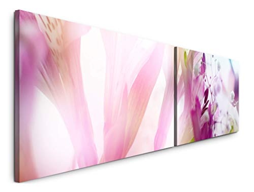Paul Sinus Art rosa Blumenstrauß Nahaufnahme 180x50cm - 2 Wandbilder je 50x90cm - Kunstdrucke - Wandbild - Leinwandbilder fertig auf Rahmen