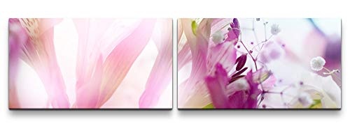 Paul Sinus Art rosa Blumenstrauß Nahaufnahme 180x50cm - 2 Wandbilder je 50x90cm - Kunstdrucke - Wandbild - Leinwandbilder fertig auf Rahmen