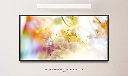 zarte Blüten in Pastell ca. 130x70cm Wandbild inklusive Schattenfugenrahmen schwarz - Panorama Leinwand Bild XXL Format Wandbilder Wohnzimmer Wohnung Deko Kunstdrucke