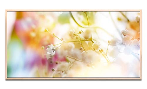 zarte Blüten in Pastell ca. 130x70cm Wandbild inklusive Schattenfugenrahmen naturfarbend - Panorama Leinwand Bild XXL Format Wandbilder Wohnzimmer Wohnung Deko Kunstdrucke