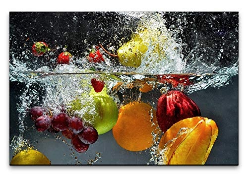 Paul Sinus Art Obst und Gemüse in Wasser 150 x 100 cm Inspirierende Fotokunst in Museums-Qualität für Ihr Zuhause als Wandbild auf Leinwand in XXL Format