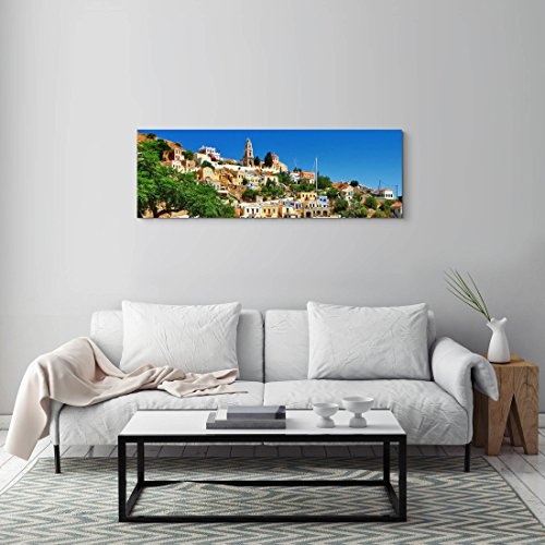 Paul Sinus Art Leinwandbilder | Bilder Leinwand 120x40cm farbenfrohe Griechische Insel