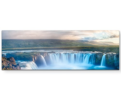 Paul Sinus Art Leinwandbilder | Bilder Leinwand 120x40cm wunderschöner Wasserfall auf Island