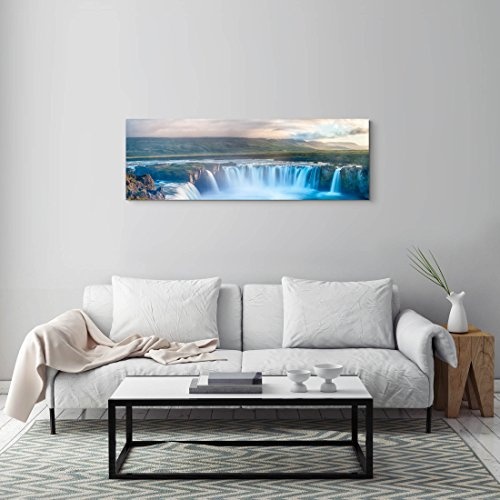 Paul Sinus Art Leinwandbilder | Bilder Leinwand 120x40cm wunderschöner Wasserfall auf Island