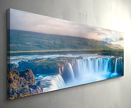 Paul Sinus Art Leinwandbilder | Bilder Leinwand 120x40cm wunderschöner Wasserfall auf Island