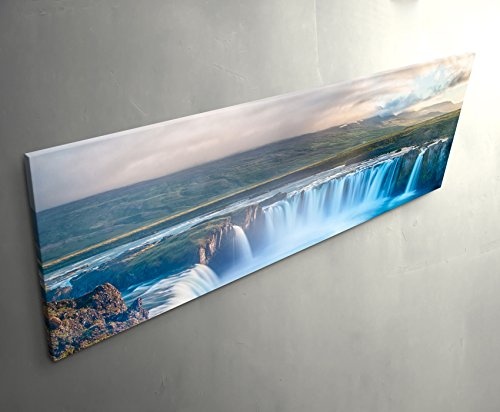 Paul Sinus Art Leinwandbilder | Bilder Leinwand 120x40cm wunderschöner Wasserfall auf Island