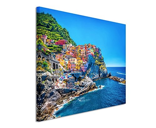 Paul Sinus Art Kunstfoto auf Leinwand 60x40cm Landschaftsfotografie - Farbenfroher Hafen, Cinque Terre, Italien auf Leinwand Exklusives Wandbild Moderne Fotografie für Ihre Wand in Vielen Größen