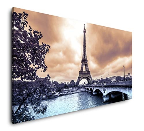 Paul Sinus Art Eiffelturm in Paris 120x 60cm Panorama Leinwand Bild XXL Format Wandbilder Wohnzimmer Wohnung Deko Kunstdrucke