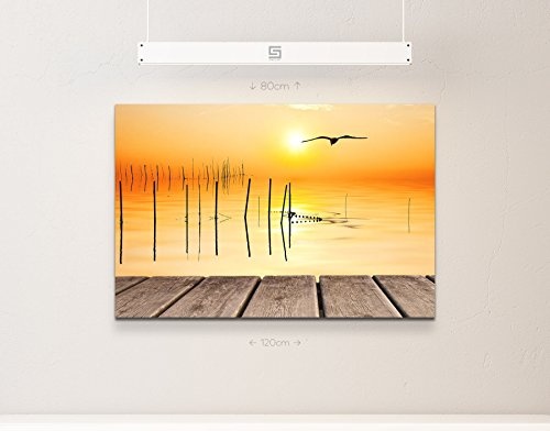 Paul Sinus Art Leinwandbilder | Bilder Leinwand 120x80cm Sonnenuntergang auf Dem Wasser
