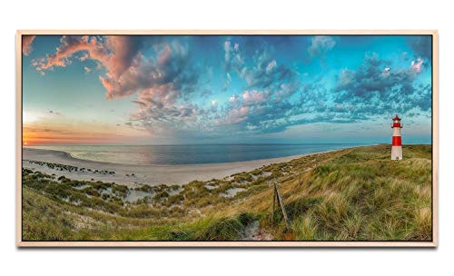 Sylt Sonnenuntergang ca. 130x70cm Wandbild inklusive Schattenfugenrahmen naturfarbend - Panorama Leinwand Bild XXL Format Wandbilder Wohnzimmer Wohnung Deko Kunstdrucke