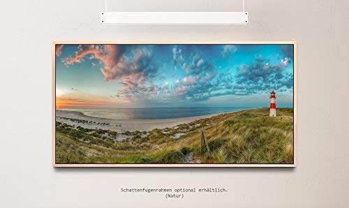 Sylt Sonnenuntergang ca. 130x70cm Wandbild inklusive Schattenfugenrahmen naturfarbend - Panorama Leinwand Bild XXL Format Wandbilder Wohnzimmer Wohnung Deko Kunstdrucke