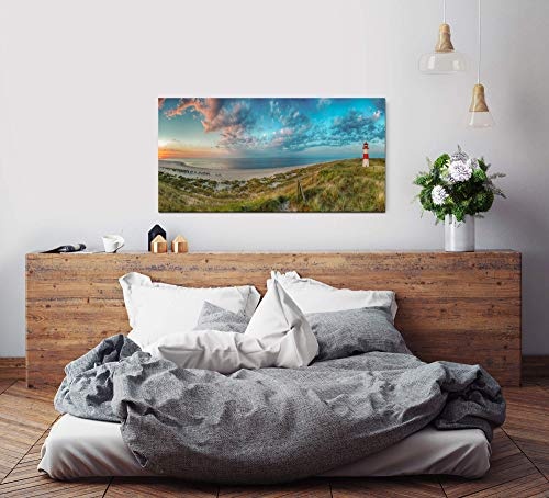 Sylt Sonnenuntergang ca. 130x70cm Wandbild inklusive Schattenfugenrahmen naturfarbend - Panorama Leinwand Bild XXL Format Wandbilder Wohnzimmer Wohnung Deko Kunstdrucke