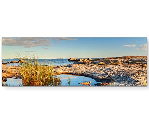 Landschaftsfotografie - Schweden am Meer - Panoramabild auf Leinwand in 150x50cm