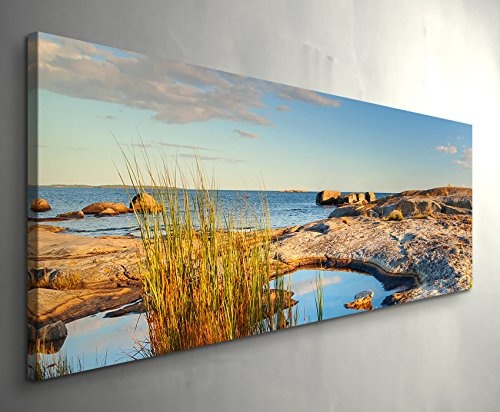 Landschaftsfotografie - Schweden am Meer - Panoramabild auf Leinwand in 150x50cm