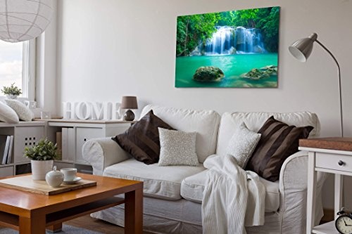 Paul Sinus Art Leinwandbilder | Bilder Leinwand 120x80cm exotischer Wasserfall in Erawan - Thailand