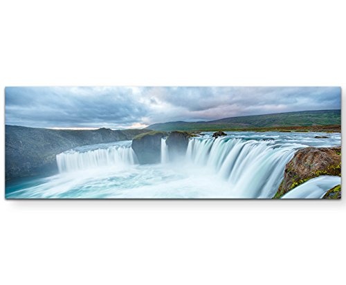Paul Sinus Art Leinwandbilder | Bilder Leinwand 150x50cm Wasserfall Godafoss auf Island