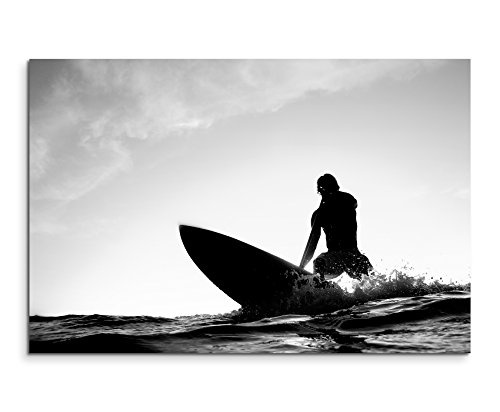 Paul Sinus Art Kunstfoto auf Leinwand 60x40cm Künstlerische Fotografie - Surfer Beim Wellenreiten auf Leinwand Exklusives Wandbild Moderne Fotografie für Ihre Wand in Vielen Größen