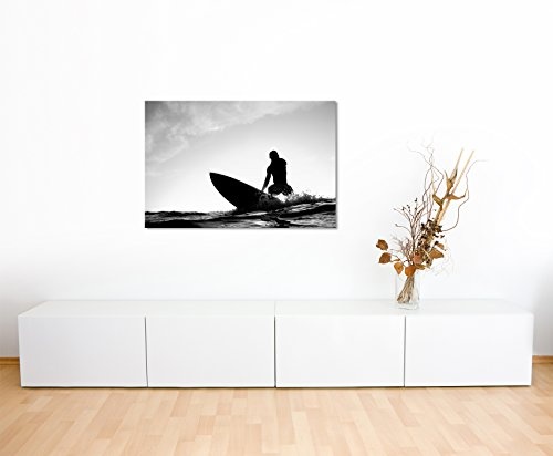 Paul Sinus Art Kunstfoto auf Leinwand 60x40cm Künstlerische Fotografie - Surfer Beim Wellenreiten auf Leinwand Exklusives Wandbild Moderne Fotografie für Ihre Wand in Vielen Größen