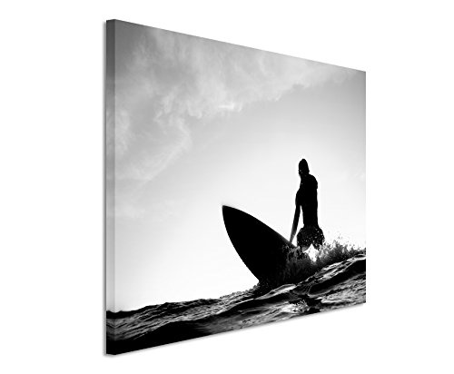 Paul Sinus Art Kunstfoto auf Leinwand 60x40cm Künstlerische Fotografie - Surfer Beim Wellenreiten auf Leinwand Exklusives Wandbild Moderne Fotografie für Ihre Wand in Vielen Größen