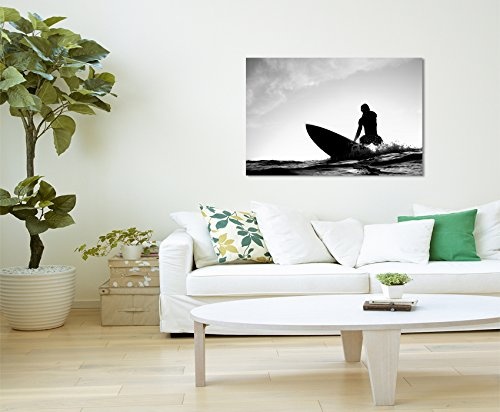 Paul Sinus Art Kunstfoto auf Leinwand 60x40cm Künstlerische Fotografie - Surfer Beim Wellenreiten auf Leinwand Exklusives Wandbild Moderne Fotografie für Ihre Wand in Vielen Größen