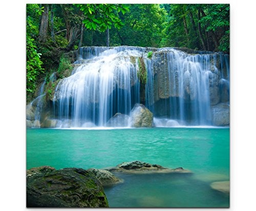 Paul Sinus Art Leinwandbilder | Bilder Leinwand 60x60cm Tropischer Erawan Wasserfall - Thailand