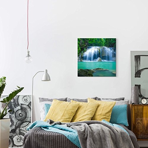 Paul Sinus Art Leinwandbilder | Bilder Leinwand 60x60cm Tropischer Erawan Wasserfall - Thailand