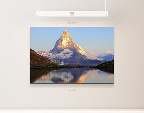 Paul Sinus Art Leinwandbilder | Bilder Leinwand 120x80cm Matterhorn mit Riffelsee - Schweiz