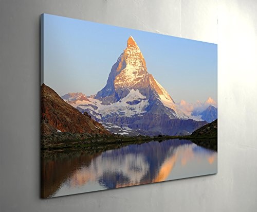 Paul Sinus Art Leinwandbilder | Bilder Leinwand 120x80cm Matterhorn mit Riffelsee - Schweiz