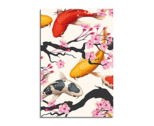 Paul Sinus Art Fotoleinwand 90x60cm Bild - Kois und Kirschblüten