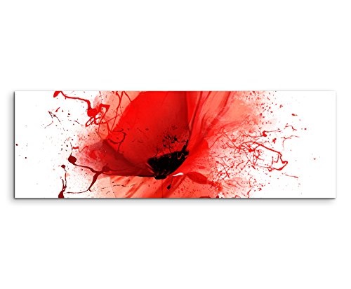Panoramabild 150x50cm Mohnblumen im Splash Art Stil auf Leinwand exklusives Wandbild moderne Fotografie für ihre Wand in vielen Größen