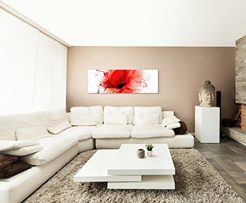 Panoramabild 150x50cm Mohnblumen im Splash Art Stil auf Leinwand exklusives Wandbild moderne Fotografie für ihre Wand in vielen Größen