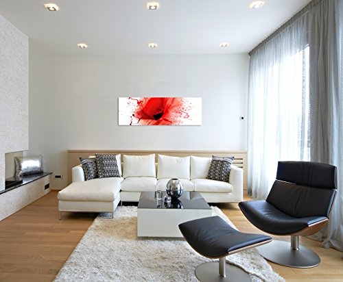 Panoramabild 150x50cm Mohnblumen im Splash Art Stil auf Leinwand exklusives Wandbild moderne Fotografie für ihre Wand in vielen Größen
