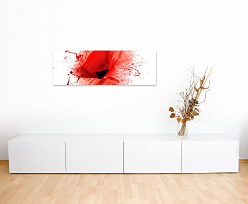 Panoramabild 150x50cm Mohnblumen im Splash Art Stil auf Leinwand exklusives Wandbild moderne Fotografie für ihre Wand in vielen Größen