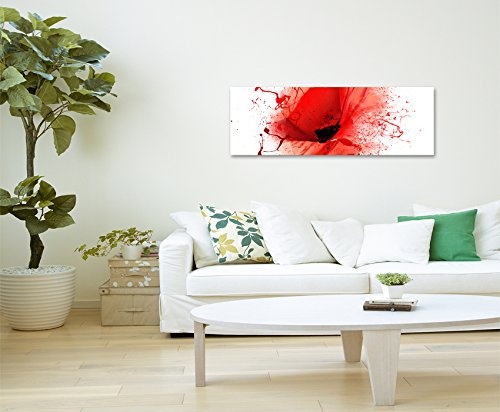 Panoramabild 150x50cm Mohnblumen im Splash Art Stil auf Leinwand exklusives Wandbild moderne Fotografie für ihre Wand in vielen Größen
