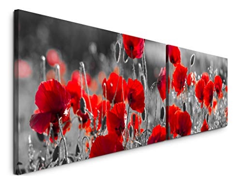 Paul Sinus Art Rote Mohnblumen im Feld 180x50cm - 2 Wandbilder je 50x90cm - Kunstdrucke - Wandbild - Leinwandbilder fertig auf Rahmen