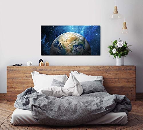 Paul Sinus Art Erde im Weltall 120x 60cm Panorama Leinwand Bild XXL Format Wandbilder Wohnzimmer Wohnung Deko Kunstdrucke