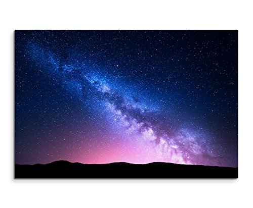 Paul Sinus Art Kunstfoto auf Leinwand 60x40cm Landschaftsfotografie - Milchstraße im Pinken Sternenhimmel auf Leinwand Exklusives Wandbild Moderne Fotografie für Ihre Wand in Vielen Größen