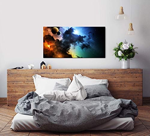 Paul Sinus Art Weltall und Planeten 120x 60cm Panorama Leinwand Bild XXL Format Wandbilder Wohnzimmer Wohnung Deko Kunstdrucke