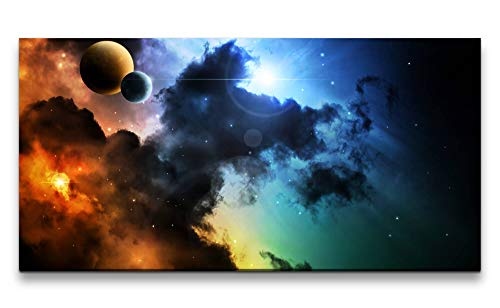 Paul Sinus Art Weltall und Planeten 120x 60cm Panorama Leinwand Bild XXL Format Wandbilder Wohnzimmer Wohnung Deko Kunstdrucke