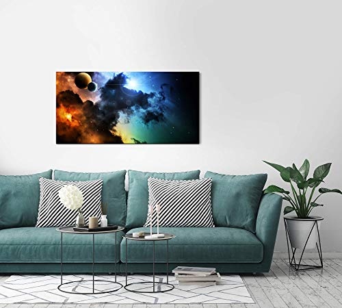 Paul Sinus Art Weltall und Planeten 120x 60cm Panorama Leinwand Bild XXL Format Wandbilder Wohnzimmer Wohnung Deko Kunstdrucke