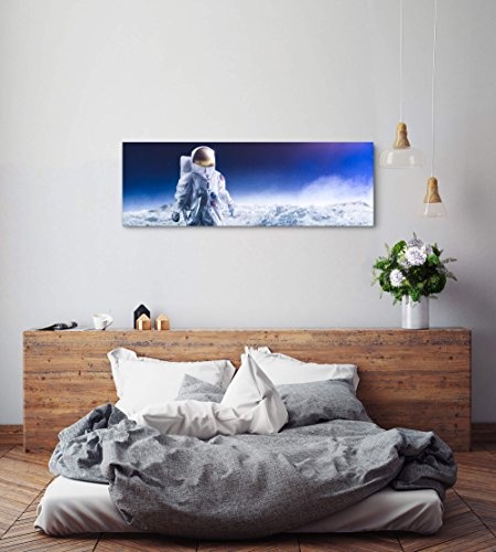 Paul Sinus Art Leinwandbilder | Bilder Leinwand 150x50cm Astronaut auf Dem Mond